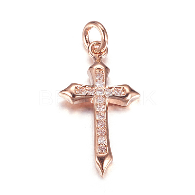Brass Micro Pave Cubic Zirconia Pendants X-ZIRC-P060-21RG-1