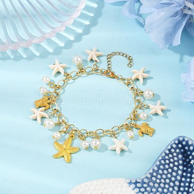 Dyed Synthetic Turquoise Starfish Charm Bracelets BJEW-JB11642-01-1