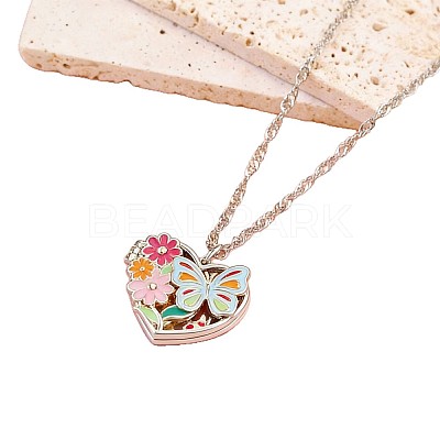 Brass Colorful Enamel Hollow Flower Butterfly Heart Locket Pendant Necklaces for Women WG264A9-02-1