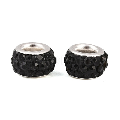 Polymer Clay Rhinestone European Large Hole Beads with Silver Color Plated Brass Cores FPDL-R002-01-1