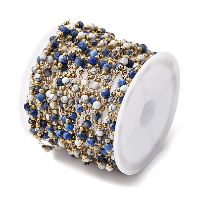 Handmade Natural Lapis Lazuli & Synthetic Howlite & 316 Stainless Steel Round Link Chains CHS-L033-07G-03-1