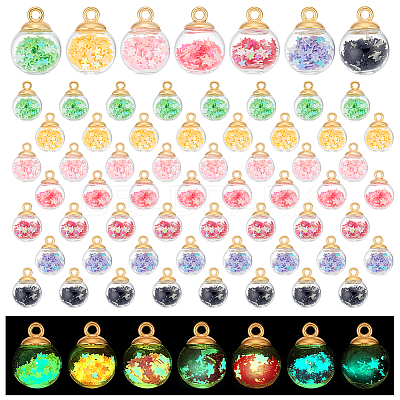 70Pcs 7 Colors Luminous Glass & PVC Paillette & Alloy Pendants FIND-PH0027-31-1