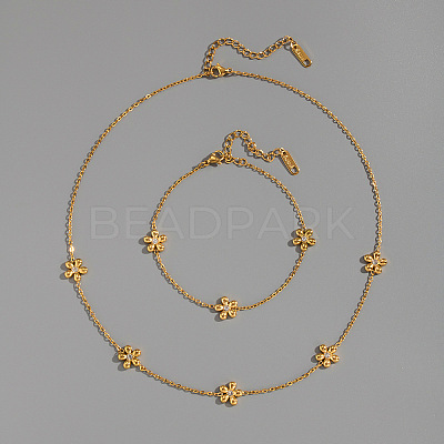 304 Stainless Steel Flower Link Chain Necklaces and Bracelets DF0903-3-1