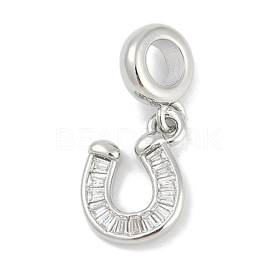 Brass Clear Cubic Zirconia Horseshoe European Dangle Charms KK-Q028-56P-1