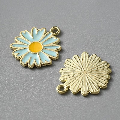 Light Gold Plated Alloy Enamel Pendants ENAM-WH0001-36LG-03-1