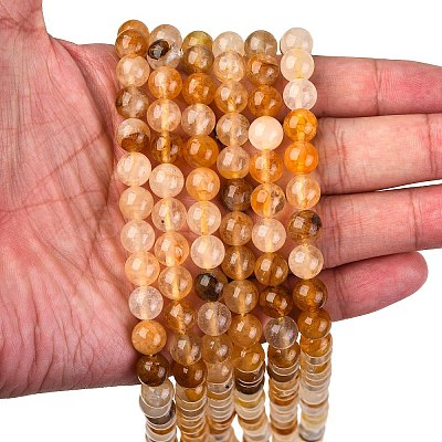 Natural Yellow Hematoid Quartz Round Beads Strands X-G-F266-09-8mm-1