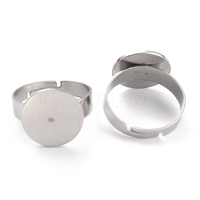 Non-Tarnish Adjustable 304 Stainless Steel Rings Components STAS-O146-01P-1