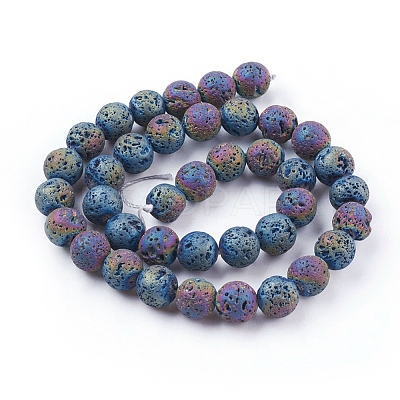 PVD Vacuum Plating Electroplated Natural Lava Rock Bead Strands G-E432-10mm-01-1