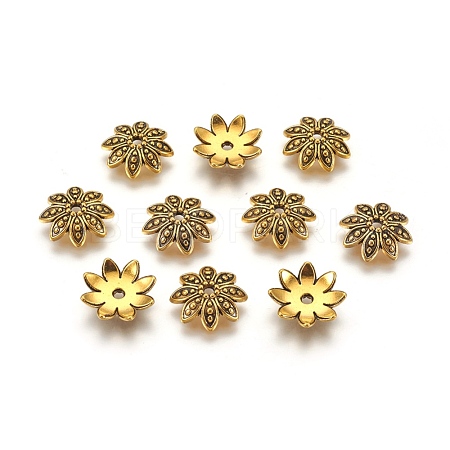 8-Petal Tibetan Style Alloy Flower Bead Caps TIBEB-2347-AG-LF-1