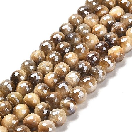 Electroplated Natural Tiger Eye Round Beads Strands G-L598-A04-02-1