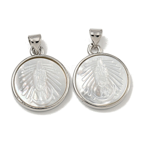 Rack Plating Brass Pave Natural White Shell Pendants KK-U025-11P-04-1