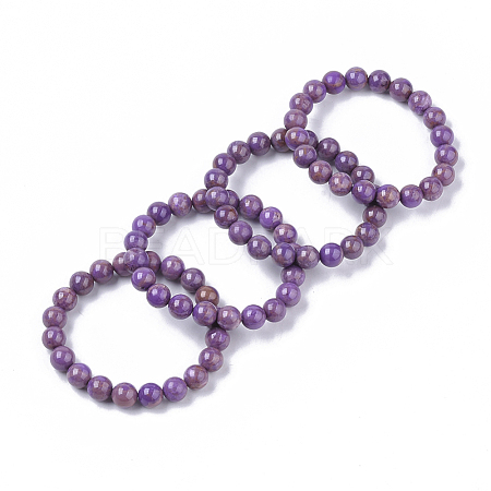 Natural Lepidolite/Purple Mica Stone Stretch Bracelets X-BJEW-S138-03A-02-1