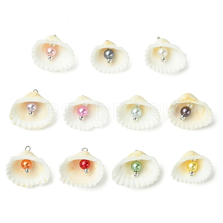 Natural Shell & Imitation Pearl Pendants PALLOY-JF03376-02-1