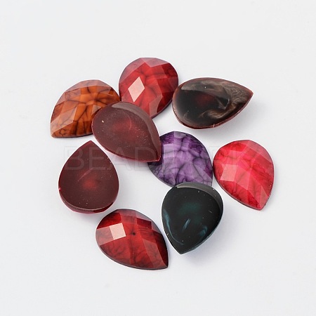 Mixed Color Faceted Resin Teardrop Cabochons X-CRES-S119-M-1