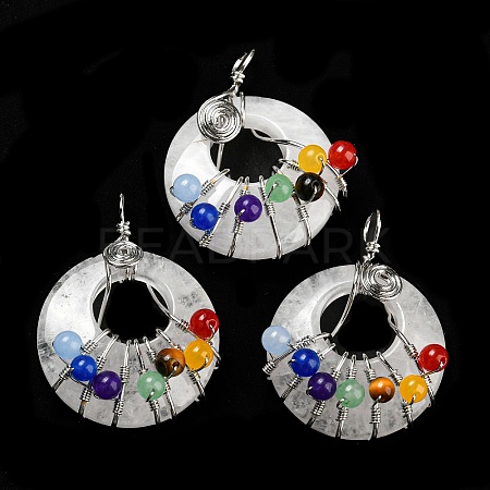 Chakra Natural Quartz Crystal Flat Round Pendants G-Z033-06P-05-1