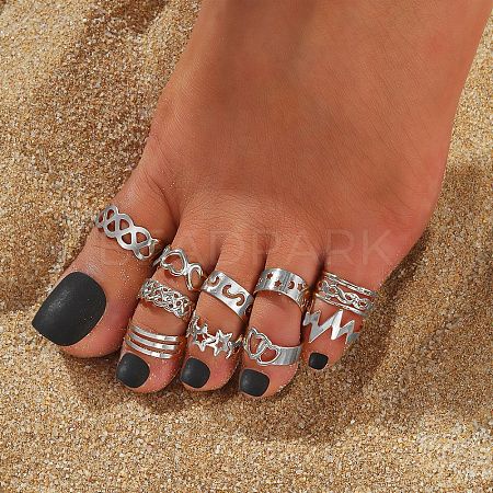 10Pcs 10 Styles Alloy Cuff Toe Rings FS-WGB499F-02-1