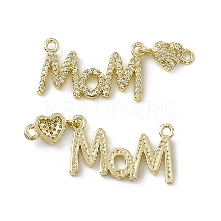 Rack Plating Brass Micro Pave Clear Cubic Zirconia Connector Charms ZIRC-F130-12G-1