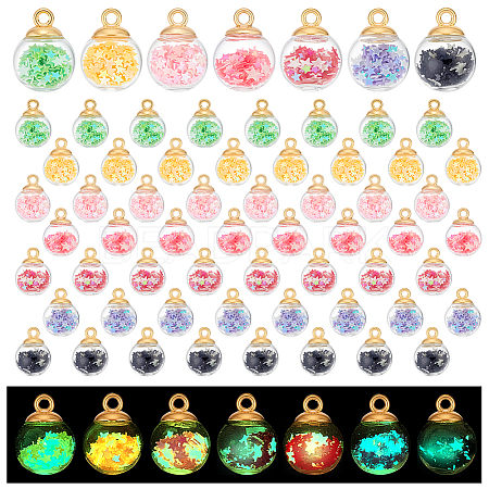 70Pcs 7 Colors Luminous Glass & PVC Paillette & Alloy Pendants FIND-PH0027-31-1