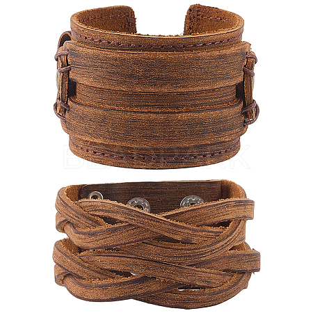 2Pcs 2 Styles Leather Wrap Snap Bracelets BJEW-CL0001-42-1