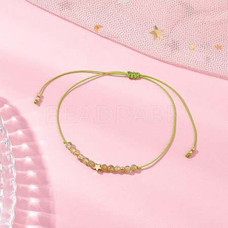 Natural Round Peridot Beads Braided Bead Bracelets for Women BJEW-JB11655-09-1