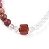 Round Natural Fresh Water Pearl & Red Agate Rhodonite & Quartz Crystal Beaded  Wrap Bracelets for Men Women BJEW-T022-07-4