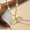 304 Stainless Steel & Plastic Imitation Pearl Bird Pendant Necklaces for Women NJEW-P330-02G-3