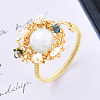 Natural Pearl & Gemstone Braided Beaded Flat Round Open Cuff Ring RJEW-T026-10G-2