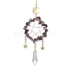 Wire Wrapped Natural Amethyst Chips & Brass Ring Pendant Decoration HJEW-TA00083-02-1
