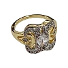 Square Brass Micro Pave Clear Cubic Zirconia Finger Rings FS-WG35D08-02-1