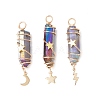 3Pcs 3 Styles Electroplated Natural Quartz Crystal Pointed Copper Wire Wrapped Pendants PALLOY-JF03766-01-1