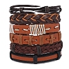 6Pcs 6 Style Adjustable Braided Imitation Leather Cord Bracelet Set with Waxed Cord for Men BJEW-F458-10-1