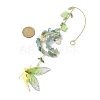 Wire Wrapped Natural Green Aventurine & Aquamarine Chip & Brass Moon Hanging Ornaments HJEW-TA00216-3