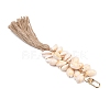 Natural Shell & Jute Cord Tassels Pendant Decoration HJEW-JM03149-3