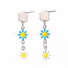 Enamel Flower Long Dangle Stud Earrings EJEW-N049-04A-2