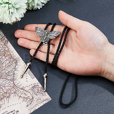 Alloy Moth Skull Black PU Leather Cord Bolo Tie Lariat Necklaces for Women Men NJEW-WH0031-08AS-1