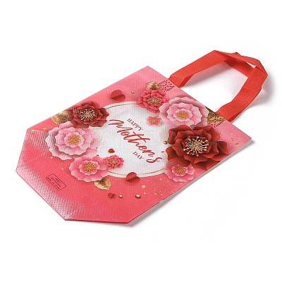 Mother's Day Theme Printed Flower Non-Woven Reusable Folding Gift Bags with Handle ABAG-F009-C01-1