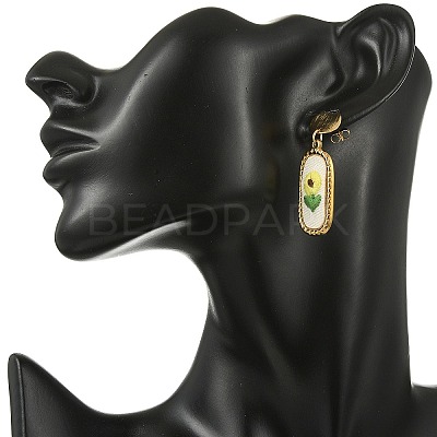 304 Stainless Steel & Cloth Embroidery Stud Dangle Earrings EJEW-JE07298-01-1