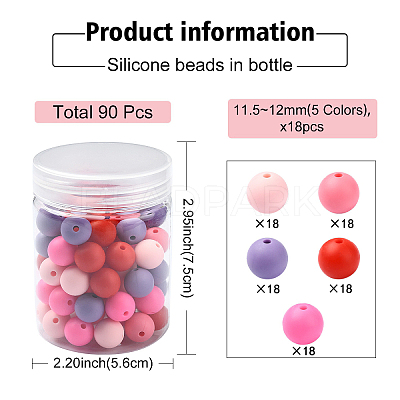Pink Theme 90Pcs 5 Colors Food Grade Eco-Friendly Silicone Beads SIL-YW0001-43-1