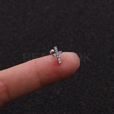 316L Surgical Stainless Steel Micro Pave Clear Cubic Zirconia Clover Cartilage Earrings WG9CD6D-18-1