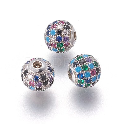 Brass Micro Pave Cubic Zirconia Beads ZIRC-F098-02P-8mm-1