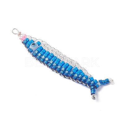 Copper Wired Glass Seed Beaded Pacific Saury Pendants PALLOY-MZ01105-1