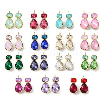 Glass Rectangle & Teardrop Leverback Earrings STAS-Z052-07G-1