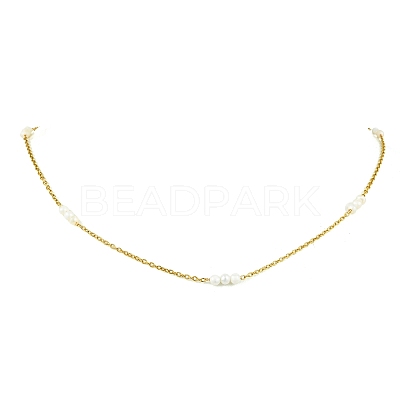 304 Stainless Steel Cable Chain Necklaces with Natural Cultured Freshwater Pearl Beads NJEW-JN06065-1