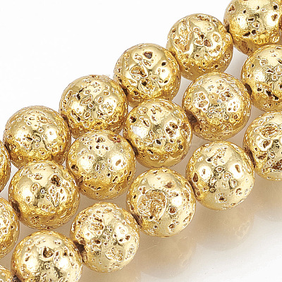 Electroplated Natural Lava Rock Beads Strands X-G-T061-55A-12mm-1