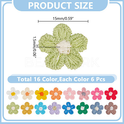 96Pcs 16 Colors Flower Computerized Embroidery Cloth Iron On Patches PATC-AR0001-17-1