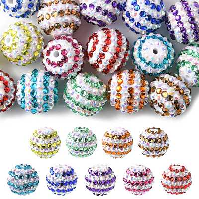 20Pcs 9 Colors Striped Resin Rhinestone Beads OACR-FS0002-35-1