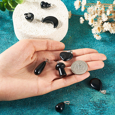 8Pcs 8 Styles Natural Obsidian Pendants G-TA0002-29-1