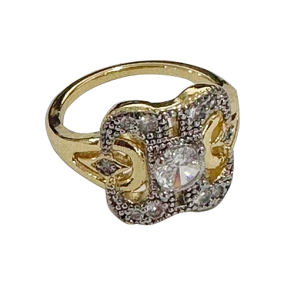 Square Brass Micro Pave Clear Cubic Zirconia Finger Rings FS-WG35D08-02-1