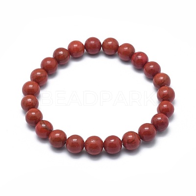 Natural Red Jasper Bead Stretch Bracelets BJEW-K212-C-012-1