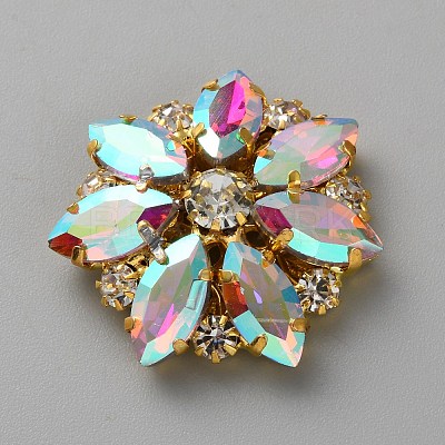 Brass Glass Rhinestones Buttons KK-WH0816-011G-D-1